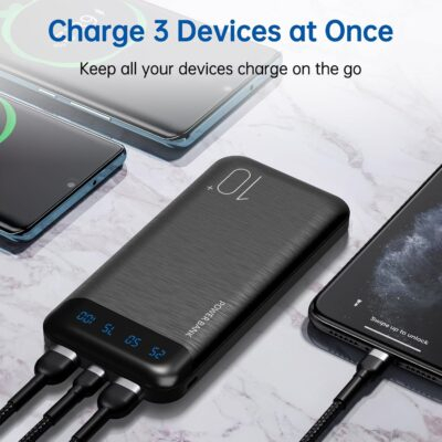 Power Bank 10000mAh Portable Charger Slim External Battery Pack with 2 USB 2.4A Outputs and USB C In/Out Compatible with Huawei iPhone 16 15 14 13 12 iPad Samsung Galaxy S20 Android Tablet (Black) - 이미지 4