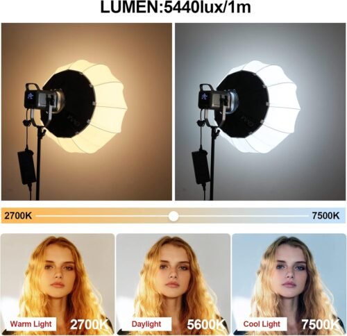 GVM 150W RGB Video Light Kit, 2700K~7500K Bi-Color LED Video Light Photography Studio Lighting Kit with Lantern Softbox & Stand, Continuous Output Lighting Kit with 8 Lighting Effects, CRI 97+ - 이미지 5