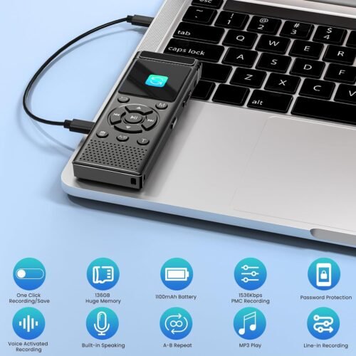 136GB Digital Voice Recorder with Playback,9000 Hours Audio Recording Device,Voice Activated Recorder with Noise Reduction,A-B Repeat,Mp3 Player and Password for Lectures Meeting/Classes/Interviews - 이미지 6
