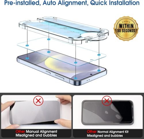 amFilm Auto-Alignment OneTouch for Samsung Galaxy S24+ Plus 6.7" Screen Protector + Camera Lens Protector, Tempered Glass, 30 seconds Installation, Bubble Free, Case Friendly, Anti-Scratch [2+2 Pack] - 이미지 4