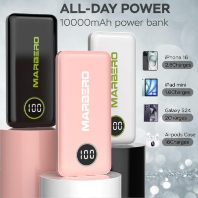 MARBERO Power Bank, Portable Charger, 10,000mAh Battery Pack with Fast Charging USB-A and USB-C for Smartphone Ipad Laptop(Pink) - 이미지 4