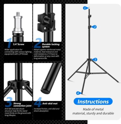 Neewer 6.23 Feet/190CM Aluminum Light Tripod Stands For Studio Kits, Photography Lights, Softboxes(Black,2 Pack) - 이미지 7
