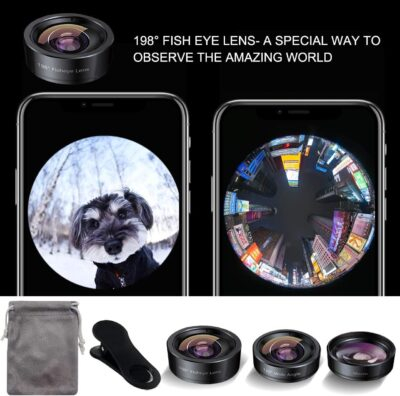 KEYWING Phone Camera Lens 3 in 1 Phone Lens Kit, 198 Fisheye Lens + 120 Super Wide-Angle Lens + 20x Macro Lens for iPhone Samsung Android Smartphone Black 3in1 - 이미지 5