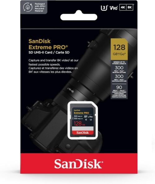 SanDisk 128GB Extreme PRO SDXC UHS-II Memory Card - Up to 300MB/s Read and Write speeds, V90, 8K, 4K UHD, SD Card - SDSDXDM-128G-GN4IN - 이미지 5