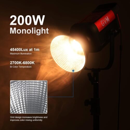GVM 200W LED Video Light with Softbox, SD200B Photography Lighting Kit with Bluetooth Mesh Network/DMX Control, 2700K-6800K Studio Light Continuous Lighting Kit, 45400lux/1m, 12 Scene Effects - 이미지 2
