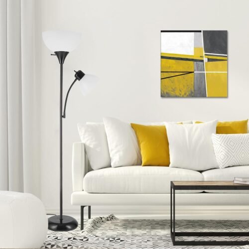 GLOBE Electric 67135 72" Torchiere Floor Lamp + Adjustable Reading Light, Matte Black, Frosted Plastic Shade, 3-Step Rotary Switch on Socket, Living Room Décor, Reading Light, Home Essentials - 이미지 3