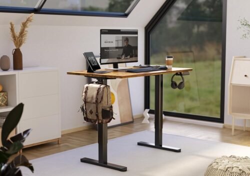 Claiks Electric Standing Desk, Adjustable Height Stand up Desk, 24x48 Inches Sit Stand Home Office Desk with Splice Board, Black Frame/Rustic Brown Top - 이미지 6