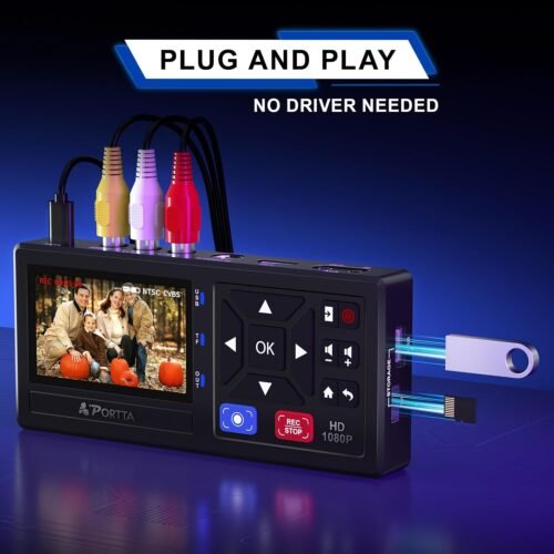 Portta VHS to Digital Converter, Video to Digital Recorder with Remote, Compatible with VHS, VCR, DVR, DVD, Cassette, Hi8, Mini DV Players, Camcorder, Gaming Consoles (Player not Included) - 이미지 3