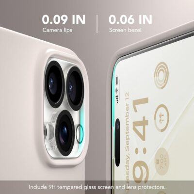 GONEZ for iPhone 15 Pro Max Case Silicone, Compatible with Magsafe, Camera Protector + Screen Protector, Soft Anti-Scratch Microfiber Lining, Liquid Silicone Shockproof Phone Cover, Stone - 이미지 5