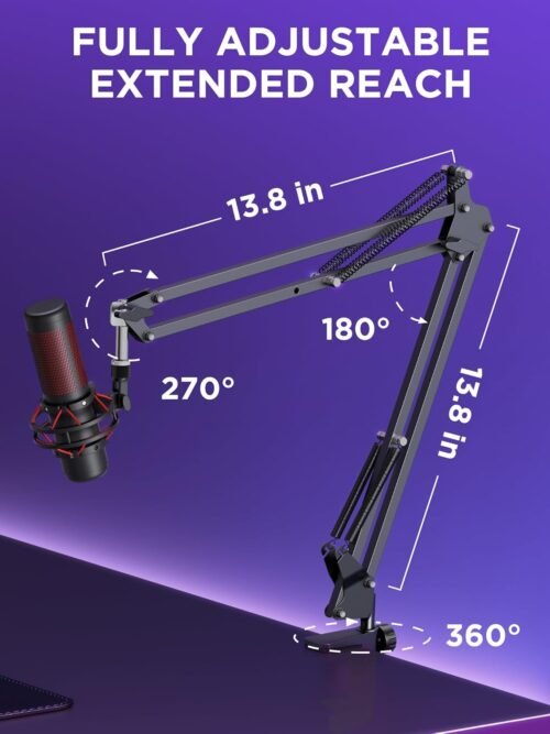 InnoGear Microphone Stand Mic Boom Arm for Blue Yeti HyperX QuadCast S SoloCast Snowball Fifine K669B and other Mic, with Shock Mount Windscreen Pop Filter Mic Clip Holder Cable Ties, Medium - 이미지 4