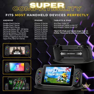 MAJESTECH NEW D8 Mobile Gaming Controller for iPhone/Android/iPad/Tablet, Play Xbox Cloud, Playstation Remote Play, Steam/PC, Switch! RGB Hall Joystick/Trigger Wireless Bluetooth Phone Game Controller - 이미지 4