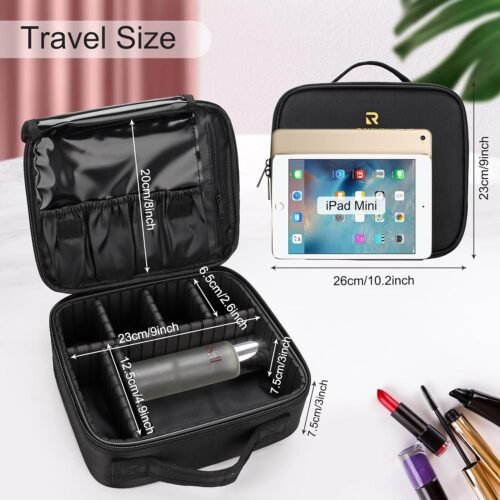 Relavel Travel Makeup Train Case Makeup Cosmetic Case Organizer Portable Artist Storage Bag with Adjustable Dividers for Cosmetics Makeup Brushes Toiletry Jewelry Digital Accessories Black - 이미지 5