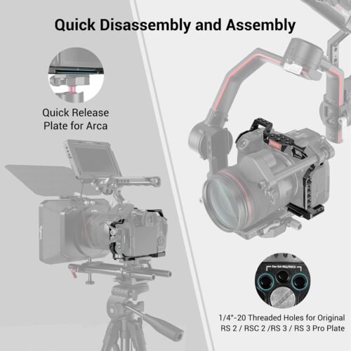 SmallRig R5 / R5 C / R6 Cage for Canon R5 R6 R5 C, Aluminum Alloy DSLR Rig Stabilizer with Cold Shoe, 1/4"-20 and 3/8"-16 Threaded Holes for Filmmaking, Video Shooting 2982B - 이미지 5