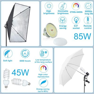 [Upgraded LED Bulb] Photography Lighting Kit 8.5x10ft Backdrop Support System and LED Softbox Set, 6400K Bulb, Umbrella, Video Studio Continuous Lighting Kit for Photo Studio, and Video Shooting - 이미지 2