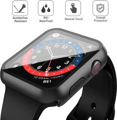 Misxi [2 Pack] Waterproof Black Hard Case with Tempered Glass Compatible with Apple Watch SE 2 (2024) SE Series 6 Series 5 Series 4 44mm, Ultra-Thin Protective Cover for iWatch Screen Protector - 이미지 6