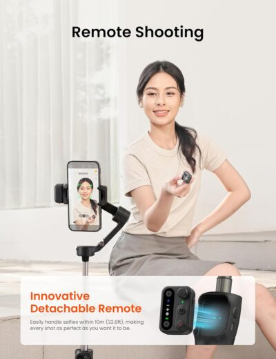 Hohem iSteady V3 Gimbal Stabilizer for Smartphone, 3-Axis Stabilization with AI Tracker, Detachable Remote Control, Built-in Extension Rod and Tripod, Portable and Foldable, Video Recording, Black - 이미지 3