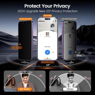 EZ-GLAZ-4 Pack for iPhone 14 Pro Max Privacy Screen Protector[6.7 inches] With 2 Pack Camera Lens Protector, [Drop Protection] 9H Hardness Scratch Resistant Tempered Glass Film, Easy to install - 이미지 3