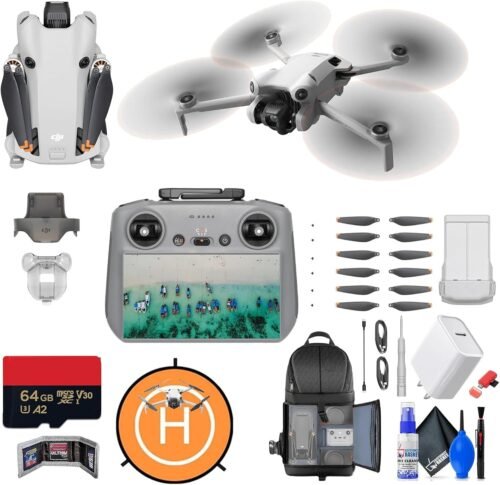 DJI Mini 4 Pro Drone with RC 2 Controller | 4K HDR Camera with Obstacle Avoidance, Foldable GPS Drone for Aerial Photography (CP.MA.00000732.01) + BackPack + Landing Pad + 64GB Card + More