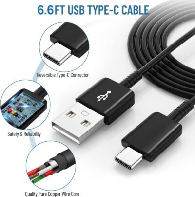 Phone Charger Android,Samsung Charger Fast Charging Cord Type C with USB C Charge Cable 6.6Ft for Samsung Galaxy S25/S24/S23/S22/S21/S20/S10/S10 Plus/S10E/S9/S8/S21Ultra/S22+/S22 Ultra/Note 8/9/10/20 - 이미지 5