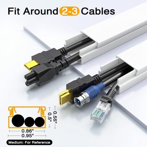 Delamu Cord Hider, 157in Wire Covers for Cords on Wall, Premium Cable Hider Cord Covers for Wires, Cable Management Wire Hiders for TV, Cable Raceway Kit, 10X L15.7X W0.95x H0.55in, White - 이미지 2