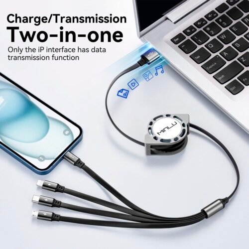 Multi Charging Cable 4A, 2Pack 4Ft Retractable Multi Fast Charger Cable, Multiple Charging Cord, 4 in 1 Multi USB Cable with Type C/Micro USB Ports for Cell Phones/IP/Galaxy/PS/Tablets/iPads - 이미지 3
