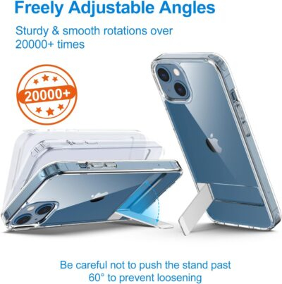 JETech Kickstand Case for iPhone 13, 6.1-Inch, Support Wireless Charging, Slim Shockproof Bumper Phone Cover, 3-Way Metal Stand (Clear) - 이미지 5