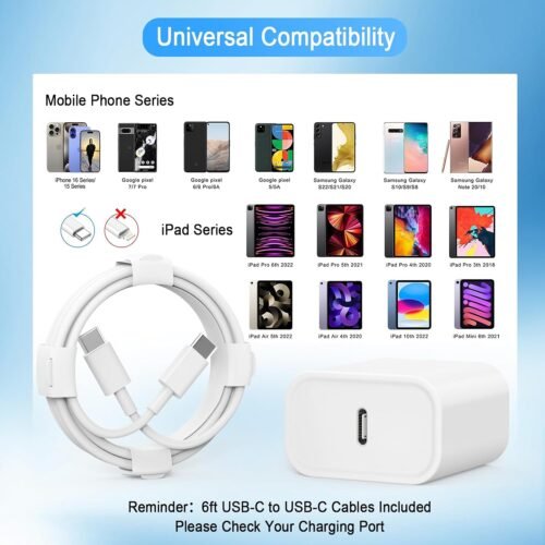 iPhone 16 15 Charger, USB C Charger, 4-Pack USB C Fast Wall Charger, USB C Charger Block (4-Pack 6 ft USB C Cable Included) for iPhone 16 15/15 Pro/15 Pro Max/iPad Pro/AirPods Samsung & More - 이미지 6