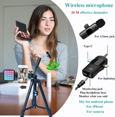 for iPhone Vlogging Kit, Vlogging Kit for Andriod Phone with Two Tripods RGB Light Lavalier Microphone Remote for YouTube Tiktok Content Creator (Total Height 20 in to 50 in) - 이미지 3