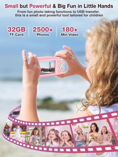 Digital Camera,FHD 1080P Kids Camera 44MP Point and Shoot Digital Cameras with 32GB Card,16X Zoom,Anti-Shake,Date Stamp,Compact Small Cameras Photography for Kids Student Teen Girl Boy(Pink) - 이미지 6