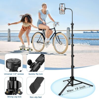 Phone Tripod Stand, 85" Tall Cellphone Tripod for iPhone with Gooseneck Remote, Flexible Portable Phone Stand for Recording, Compatible with iPhone 14 13 12 pro Android Camera - 이미지 7
