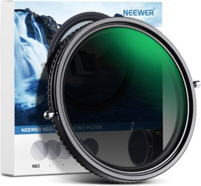NEEWER 2 in 1 82mm Variable ND Filter ND2–ND32&CPL Filter(Circular Polarizer Filter) No X Cross/30 Layer Nano Coated/HD Optical Glass/Ultra Slim Aluminum Alloy Frame/Water Repellent/Scratch Resistant