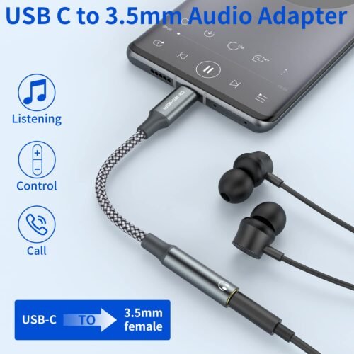 USB Type C to 3.5mm Headphone Jack Adapter, (2-Pack) USB C to Aux Female Audio Dongle Cable Cord Compatible with iPhone 16/15 Pro/15 Plus/15 Pro Max,iPad Pro,MacBook, Samsung Galaxy S24 S23 S22 - 이미지 2