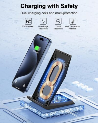 Fast Wireless Charger, [2 Pack] NANAMI Qi Certified Wireless Charging Stand Compatible iPhone 16/16 Pro/16 Pro Max/15/14/13/12/11 Pro, Phone Charger for Galaxy S25/S24/S23/S22/S21 and Qi-Enabled Phone - 이미지 3