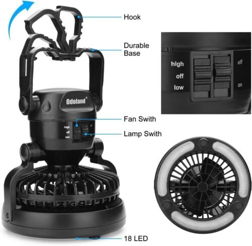Odoland Portable LED Camping Lantern with Ceiling Fan - Hurricane Emergency - 이미지 5