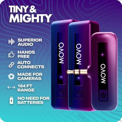 Movo Mini-Duo Wireless Microphones for Cameras, Wireless Camera Mini Mic - 3.5mm Lapel Microhone for Sony, Canon, and Nikon DSLR - 2.4Ghz Transmitter - 이미지 3