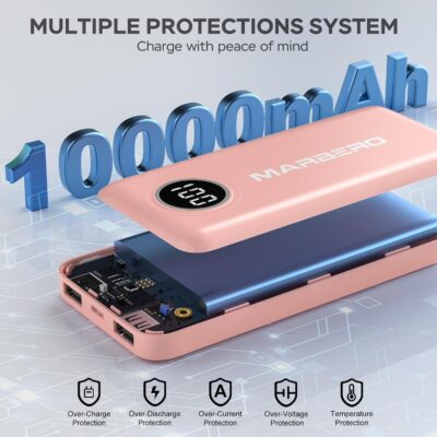 MARBERO Power Bank, Portable Charger, 10,000mAh Battery Pack with Fast Charging USB-A and USB-C for Smartphone Ipad Laptop(Pink) - 이미지 6