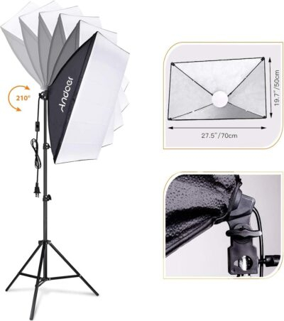 Andoer Softbox Photography Lighting Kit Professional Studio Equipment with 20"x28" Softbox, 2800-5700K 85W Bi-Color Temperature Bulb with Remote, Light Stand, Boom Arm for Portrait Product Shooting - 이미지 2