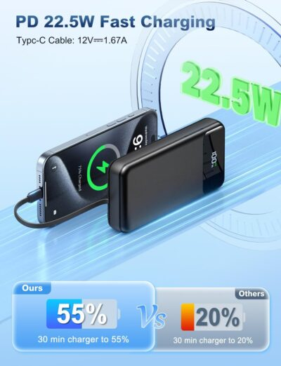 Portable Charger Power Bank 50000mAh Battery Pack, 22.5W Fast Charging PowerBank with Built in Cables,Travel Essential USB-C Portable Phone Charger for iPhone Samsung Pixel Android iPad - 이미지 4