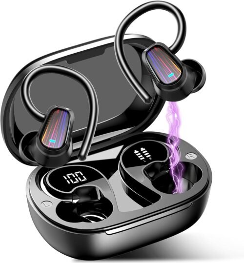 OYIB Wireless Earbuds Bluetooth 5.4 Headphones Sport, Stereo Deep Bass Bluetooth Earbuds with Earhooks, 50H Over Ear Bud with ENC Mic, IP7 Waterproof Wireless Earphone for Workout/Running, Deep Black