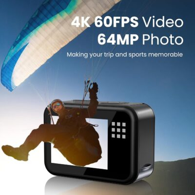 Upgrade 4K60FPS WiFi Action Camera 64MP Waterproof Camera with Touch Rear Screen, 8X Zoom Underwater Camera Snorkeling 65FT No Need a Waterproof Case with 64GB Card, Ideal for Travel Sports Vlog - 이미지 2