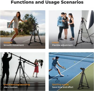 K&F Concept Photography Tripod Dolly, Heavy Duty with 3" Rubber Wheels 44lbs Capacity, Compact Video Tripod Dolly with Adjustable Legs and Carry Bag for DSLR Cameras Camcorder. - 이미지 7