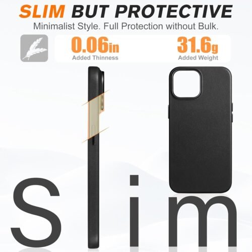 SHIELDON Case for iPhone 15 6.1", Genuine Leather Magnetic Wireless Charging Slim Fit Elegant Non-Slip Shockproof Protective Phone Case Cover with Metal Buttons Compatible with iPhone 15 2023 - Black - 이미지 6