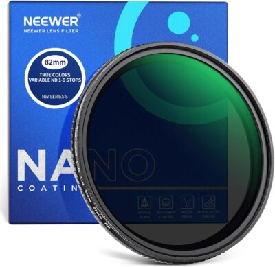 NEEWER 82mm True Color Variable ND2-ND400 Filter, Hard Stops Adjustable Neutral Density VND Filter with Multi Coated HD Optical Glass/Aluminum Frame/Water Repellent/Scratch Resistant