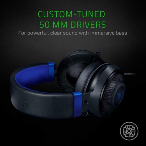 Razer Kraken Gaming Headset: Lightweight Aluminum Frame - Retractable Noise Isolating Microphone - for PC, PS4, PS5, Switch, Xbox One, Xbox Series X & S, Mobile - 3.5 mm Headphone Jack - Black/Blue - 이미지 2