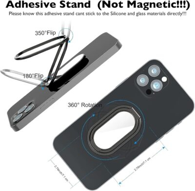 Phone Ring Holder Finger Kickstand, 360° Rotation Cell Phone Ring Holder Stand Metal Phone Back Grip for Magnetic Car Mount Foldable Cell Phone Stand Compatible with Most Smartphones - 이미지 2