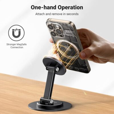 UGREEN Magnetic Phone Stand for MagSafe, Height Adjustable iPhone Stand for Desk with 360° Rotation Compatible for iPhone 16 15 Pro Max 14 Pro 13 12 and MagSafe Case, Black - 이미지 2