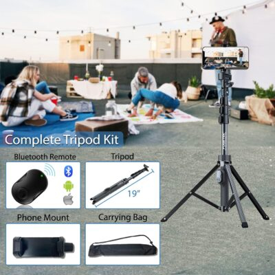 Fugetek 51" Professional Selfie Stick Tripod, 100% All Aluminum Stick & Legs, Lightweight, Detachable Bluetooth Remote, Portable All in One, Compatible with iPhone & Android, Non Skid Feet, Black - 이미지 7