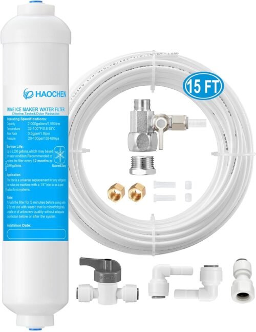 Inline Water Filter Kit for Ice Maker and Refrigerator,Include Feed Water Valve,1/4" Water Line and Quick Connect Fittings,Ideal for Ice Maker,Refrigerator,RO(Reverse Osmosis) System