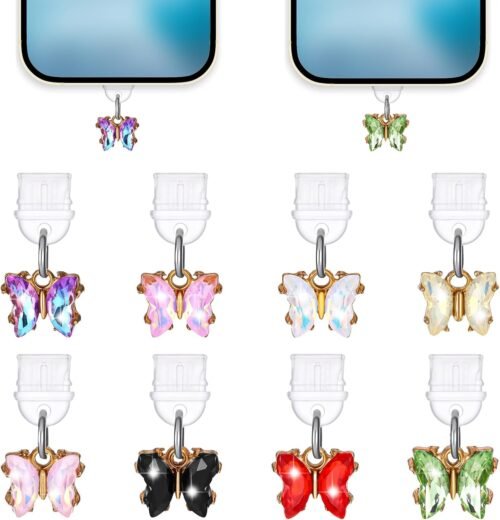 8 PCS Butterfly Dust Plug Charm Type C, USBC Phone Dust Plug Charm Compatible with Most Type C Phone/Earphone Charging Ports Protector Pendants