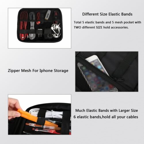 MATEIN Electronics Organizer Travel Case, Water Resistant Cable Organizer Bag for Travel Essentials, Gifts for Men, Storage Bag as Accessories for Phone, Cord, Tablet, Black - 이미지 4